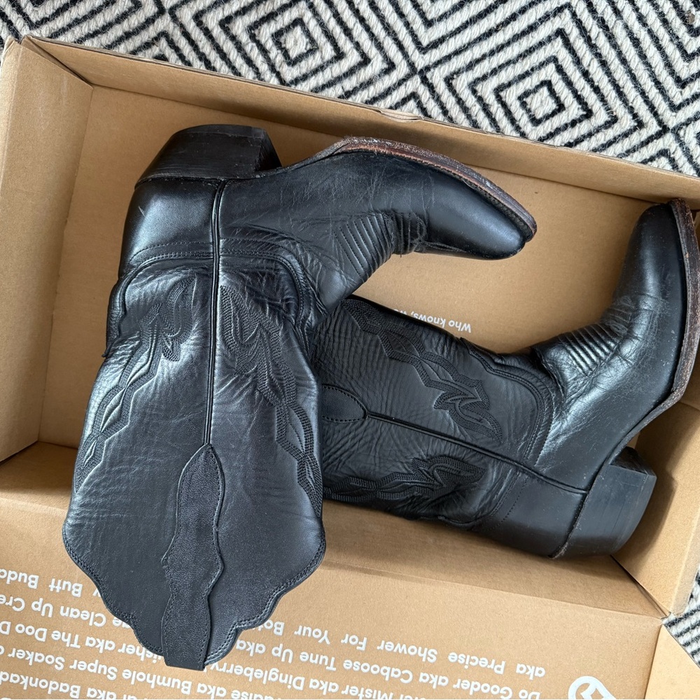 Lucchese Black Leather Cowboy Boots